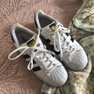 white ADIDAS superstars, 7.5